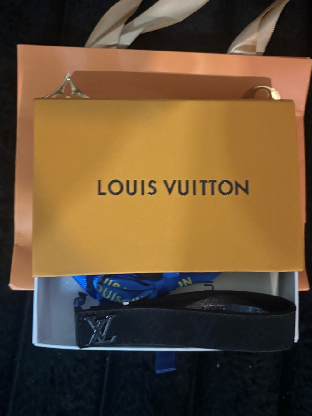 Louis Vuitton Black Monogram Key Wrist Strap with Silver LV Emblem